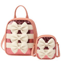 TYPIFY Bow Design Stylish Backpack & Matching Crossbody Sling Bag Combo Set for Women, Pink Sequin Striped Pattern, 2 Pieces | Travel, Casual & College Bag for Girls | Gift for Her
