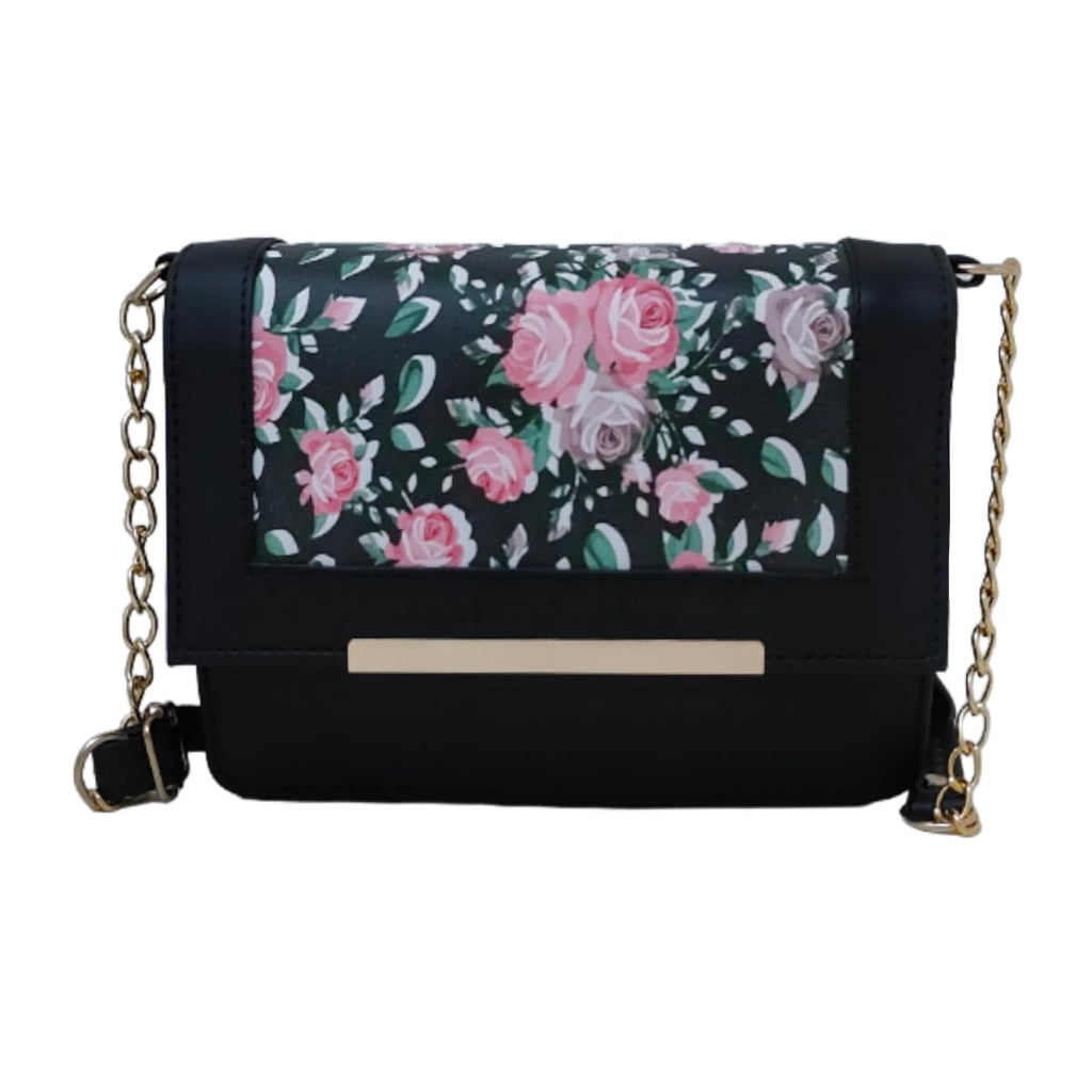 TYPIFY Chic Women's Floral Print Sling Messenger Bag-Stylish Girl's Crossbody Purse For Everyday Elegance, Black