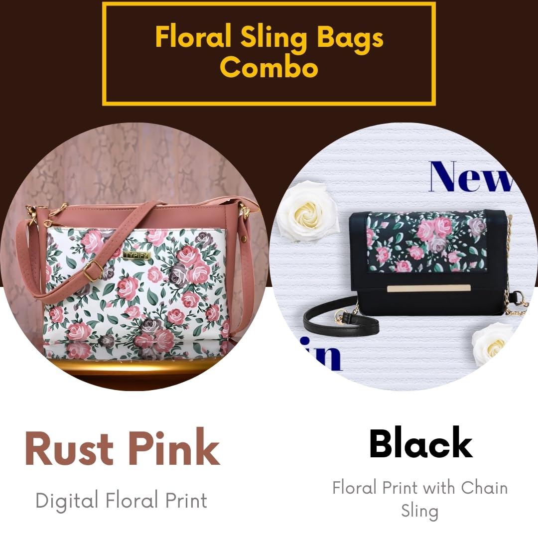 TYPIFY Latest Chic Floral Printed Sling Bag Combo: 2 Stylish Handbags For Women And Girls-Trendy Carry Bags-Set Of 2, Multicolor