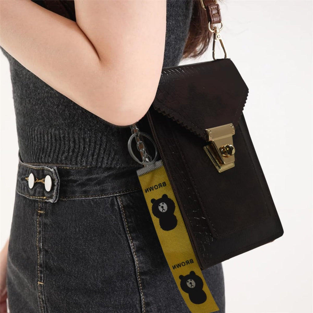 Crocodile Pattern PU Mobile Phone pouch, Cross-body Sling Messenger Bag, Girls Shoulder Travel Shopping Bags, with Bear Charm Keychain, Gift for Her