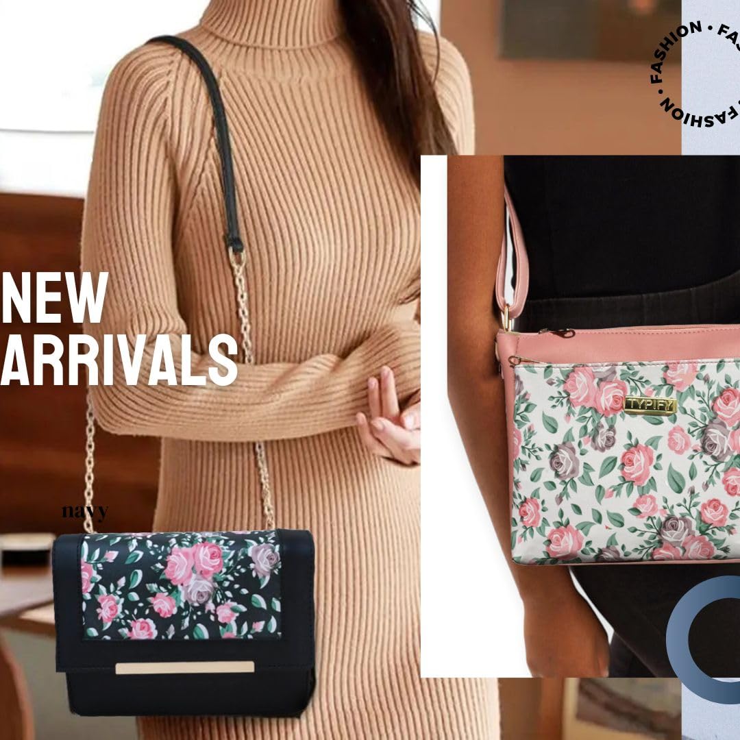 TYPIFY Latest Chic Floral Printed Sling Bag Combo: 2 Stylish Handbags For Women And Girls-Trendy Carry Bags-Set Of 2, Multicolor