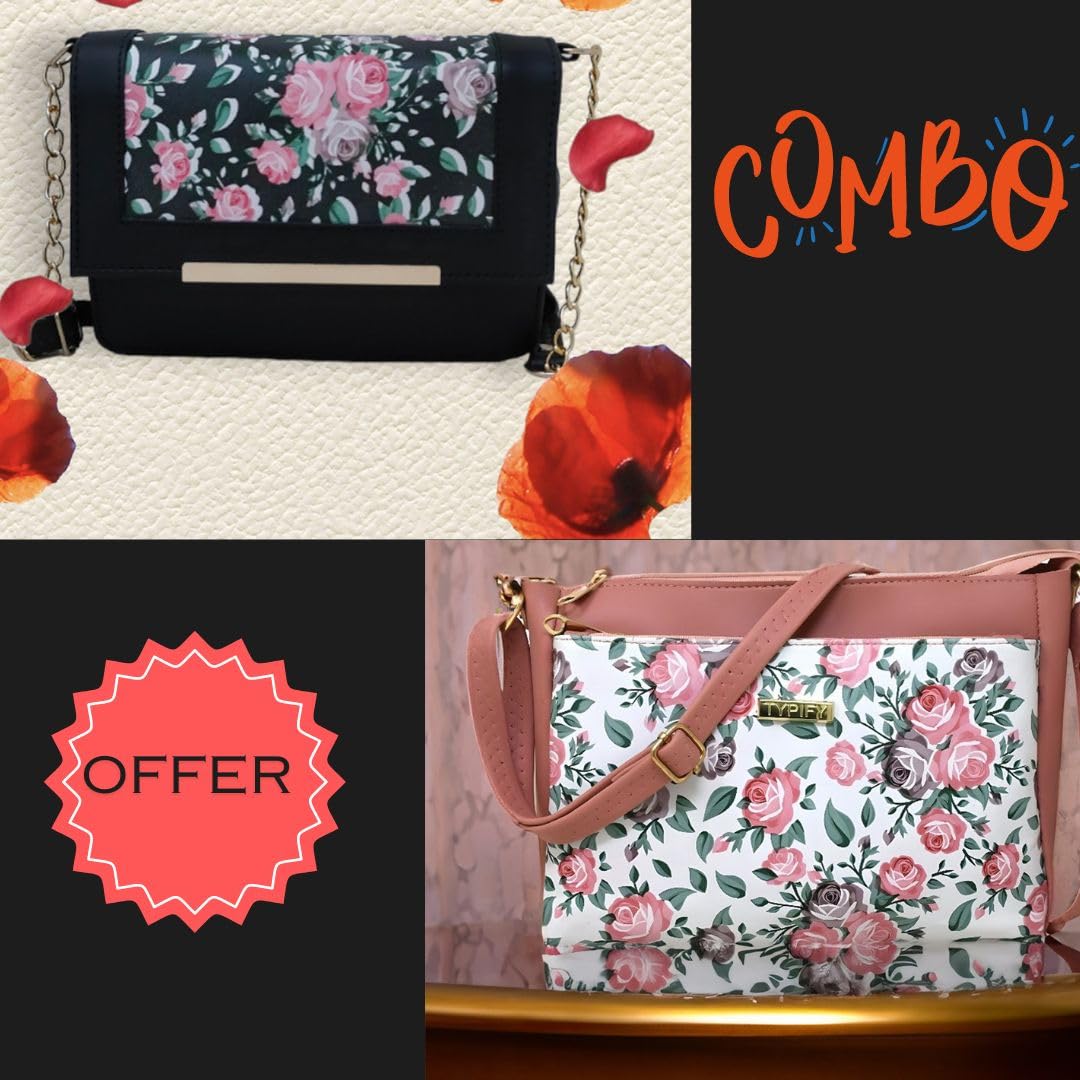 TYPIFY Latest Chic Floral Printed Sling Bag Combo: 2 Stylish Handbags For Women And Girls-Trendy Carry Bags-Set Of 2, Multicolor