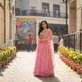 Typify Pink & Gold Semi-Stitched Georgette Anarkali Suit with Dupatta – Designer Party & Wedding Wear
