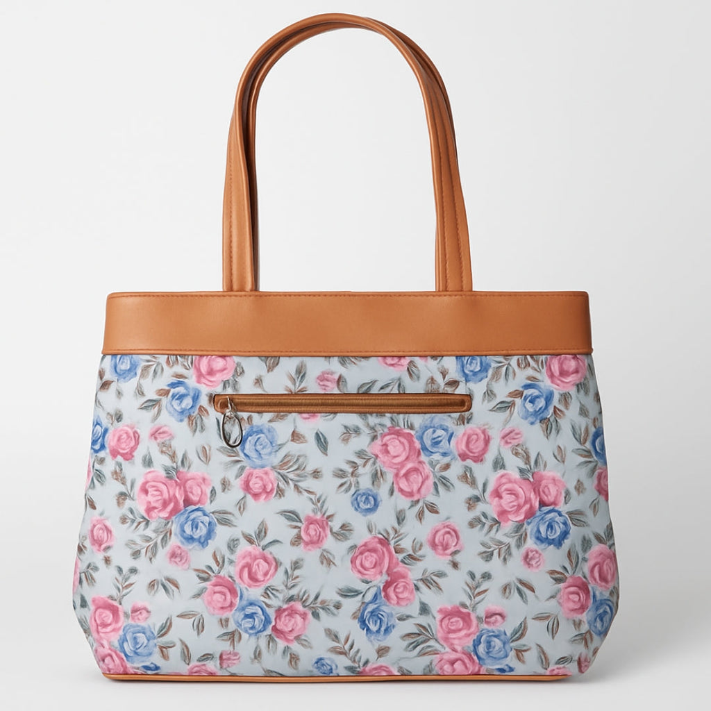 Typify Floral Faux Leather Tote Handbag with Metal Bow – Elegant Printed Shoulder Bag for Women - Gift for Her